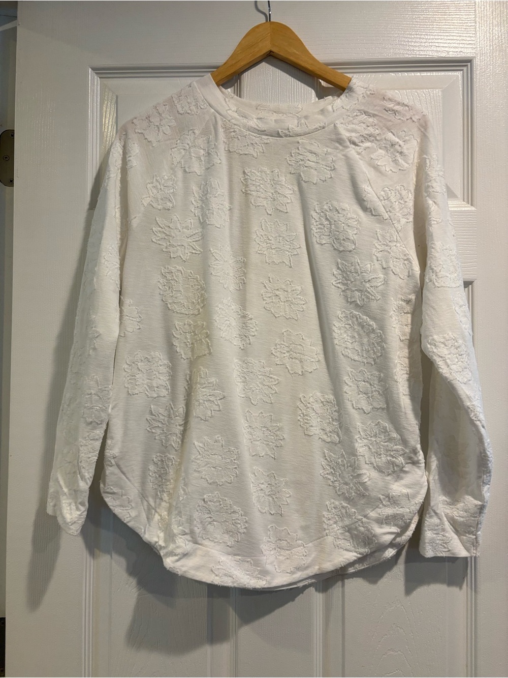 LOFT White Floral Textured Crewneck Top